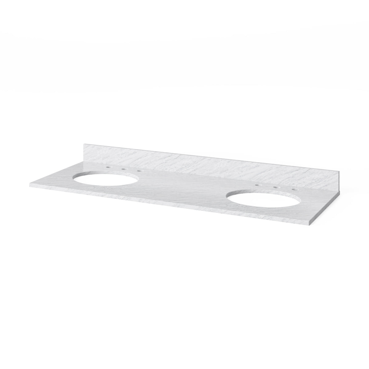 White Carrara Marble Vanity Top, 61" Double Oval Bowl Cutouts