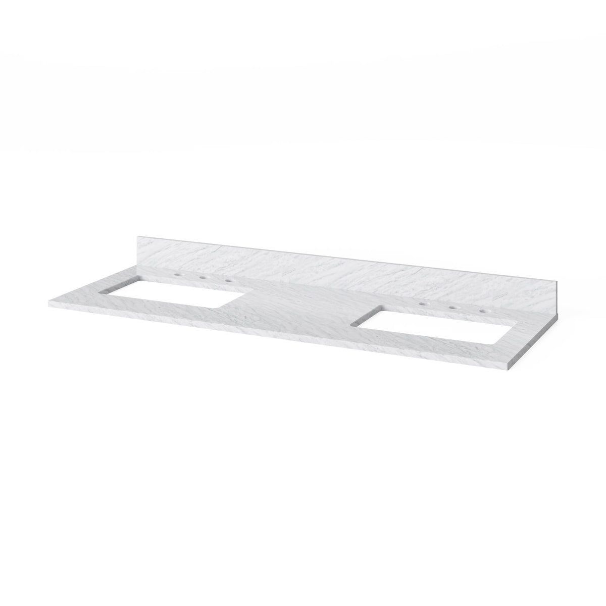 White Carrara Marble Vanity Top, 61" Double Rectangle Bowl Cutouts