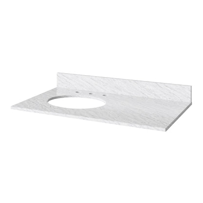 White Carrara Marble Vanity Top, 37" Left Offset Oval Bowl Cutout