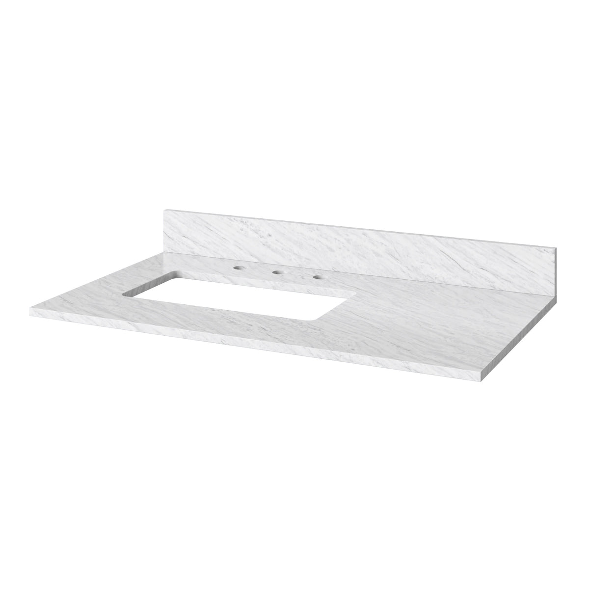 White Carrara Marble Vanity Top, 37" Left Offset Rectangle Bowl Cutout