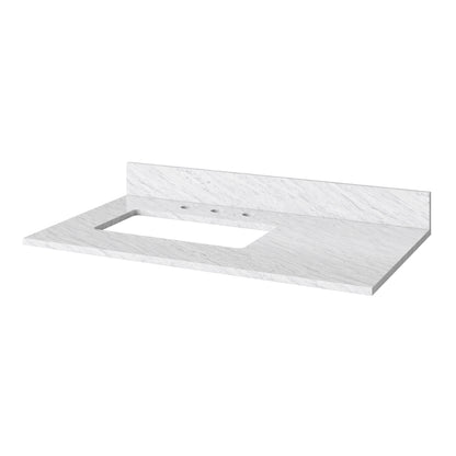 White Carrara Marble Vanity Top, 37" Left Offset Rectangle Bowl Cutout
