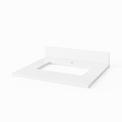 White Quartz Vanity Top, 25" Single Rectangle Bowl Cutout