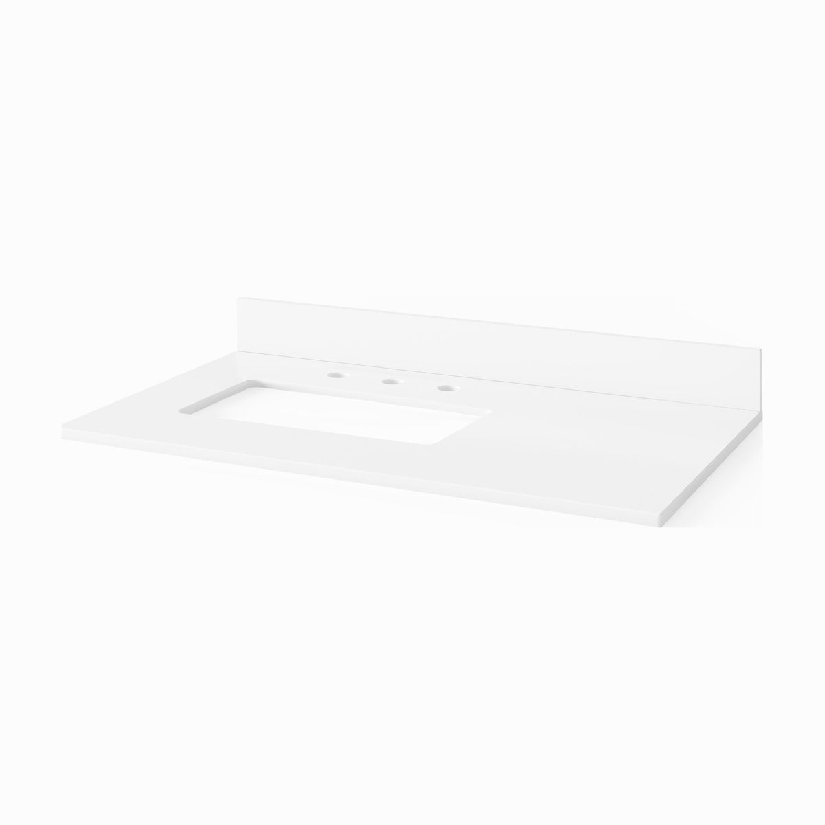 White Quartz Vanity Top, 37" Left Offset Rectangle Bowl Cutout
