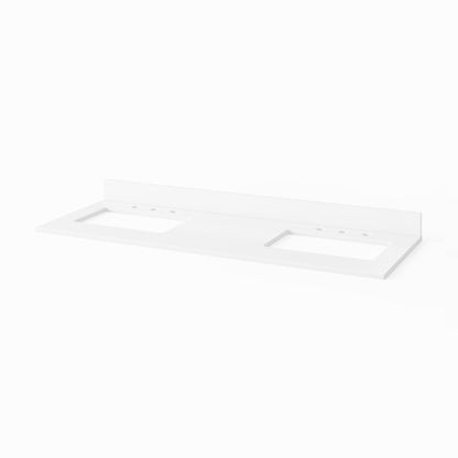 White Quartz Vanity Top, 61" Double Rectangle Bowl Cutouts