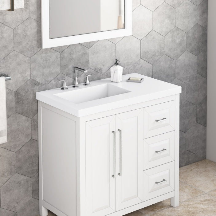 White Stone Resin Vanity Top, alternate view