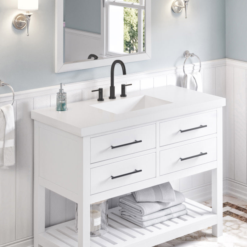 White Stone Resin Vanity Top, alternate view