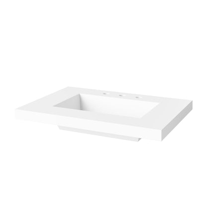 White Stone Resin Vanity Top, 31" Integrated Rectangle Bowl