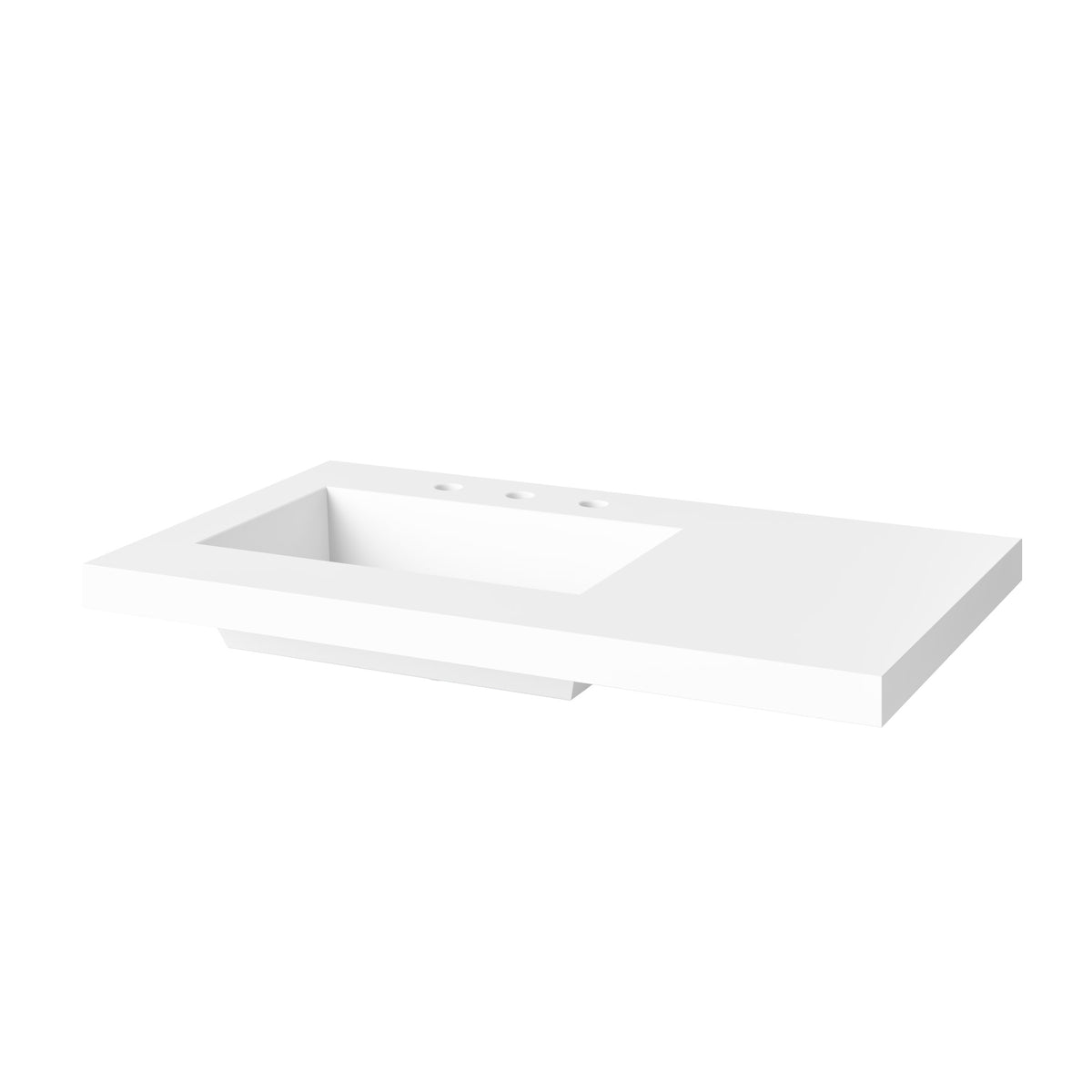 White Stone Resin Vanity Top, 37" Left Offset Integrated Rectangle Bowl