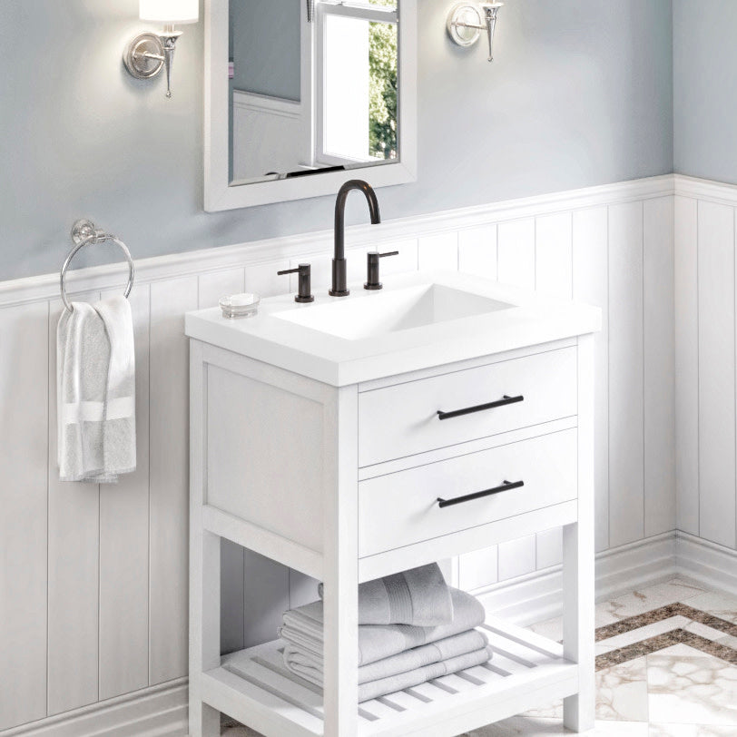 White Stone Resin Vanity Top, alternate view