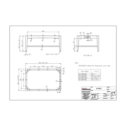 Wood Vanity Leg Frame, 30" dimension drawing
