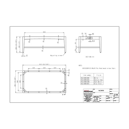 Wood Vanity Leg Frame, 36" dimension drawing