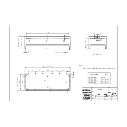 Wood Vanity Leg Frame, 48" dimension drawing