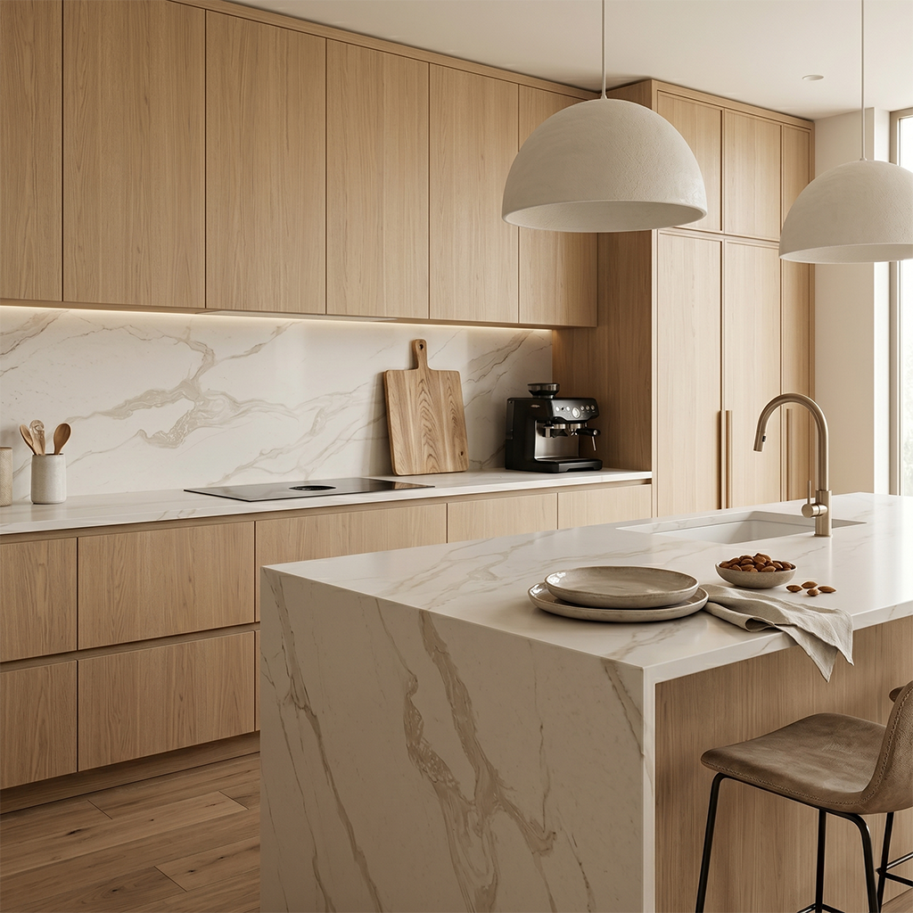 HC-Calacatta Almond Quartz Slab