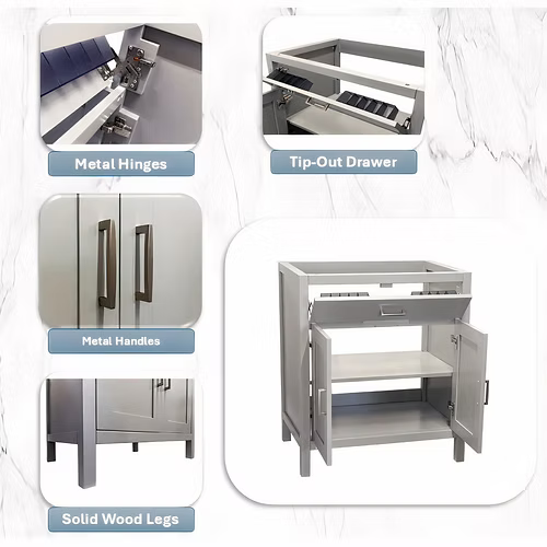 Newport 24" Freestanding Bathroom Vanity with Solid Surface Integrated Sink Top