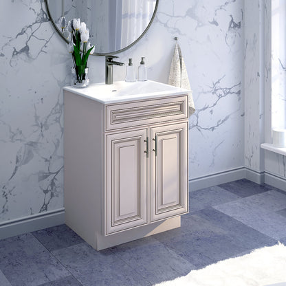 RTA Antique White Raised Panel 24" Freestanding Bathroom Vanity Sink Base with Optional Quartz or Ceramic Countertop