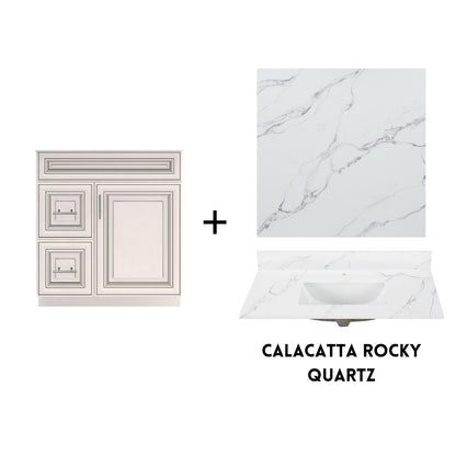 RTA Antique White Raised Panel 30" Freestanding Bathroom Vanity Combo Base with Optional Quartz or Ceramic Countertop