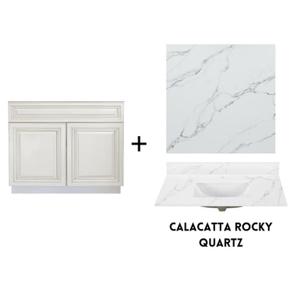 RTA Antique White Raised Panel 36" Freestanding Bathroom Vanity Sink Base with Optional Quartz or Ceramic Countertop