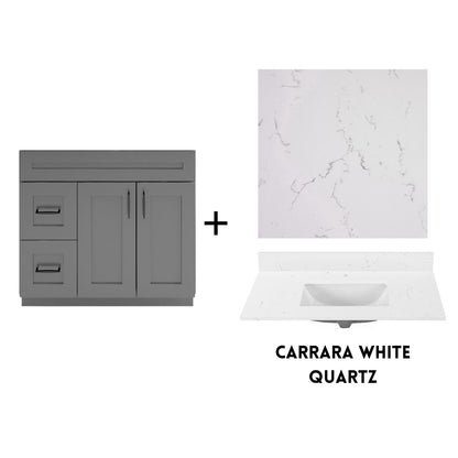 RTA Dark Grey Shaker 36" Freestanding Bathroom Vanity Combo Base with Optional Quartz or Ceramic Countertop