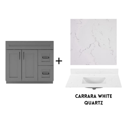 RTA Dark Grey Shaker 36" Freestanding Bathroom Vanity Combo Base with Optional Quartz or Ceramic Countertop