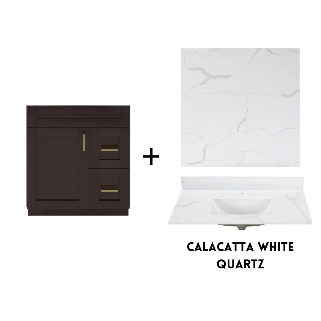 RTA Espresso Shaker 30" Freestanding Bathroom Vanity Combo Base with Optional Quartz or Ceramic Countertop