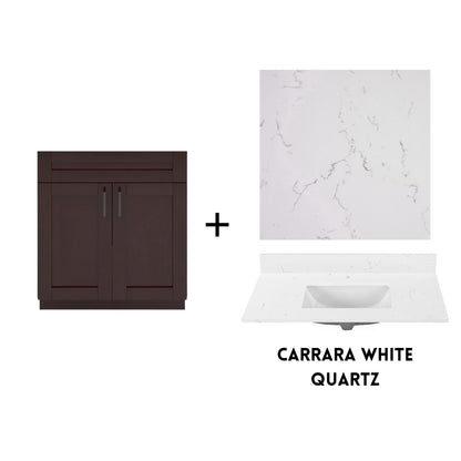 RTA Espresso Shaker 30" Freestanding Bathroom Vanity Sink Base with Optional Quartz or Ceramic Countertop