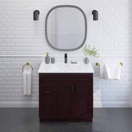 RTA Espresso Shaker 36" Freestanding Bathroom Vanity Combo Base with Optional Quartz or Ceramic Countertop