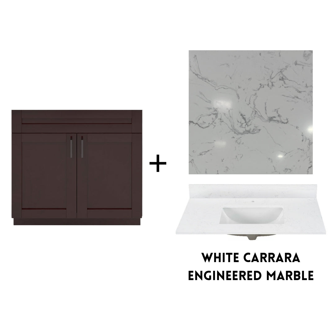 RTA Espresso Shaker 36" Freestanding Bathroom Vanity Sink Base with Optional Quartz or Ceramic Countertop