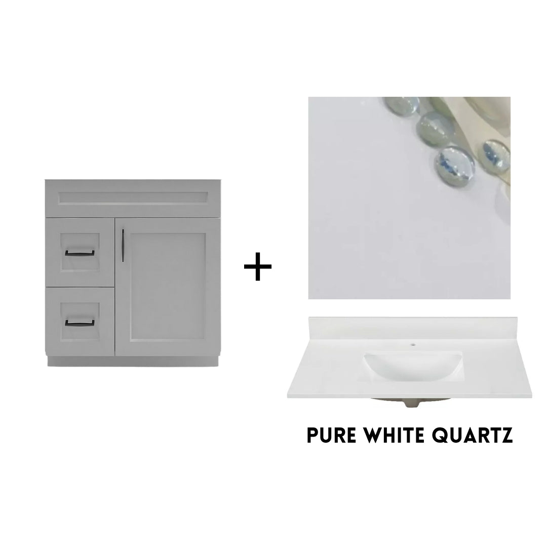 RTA Light Grey Shaker 30" Freestanding Bathroom Vanity Combo Base with Optional Quartz or Ceramic Countertop