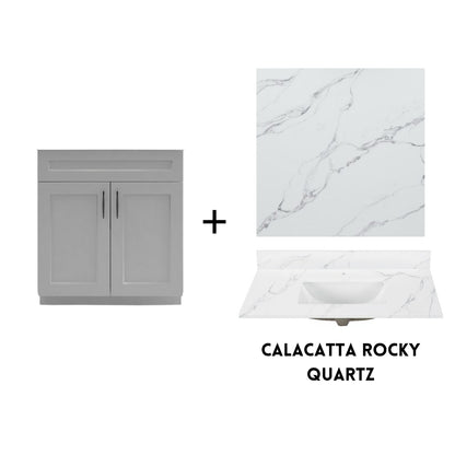 RTA Light Grey Shaker 30" Freestanding Bathroom Vanity Sink Base with Optional Quartz or Ceramic Countertop