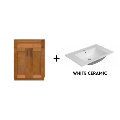 RTA Maple Shaker 24" Freestanding Bathroom Vanity Sink Base with Optional Quartz or Ceramic Countertop
