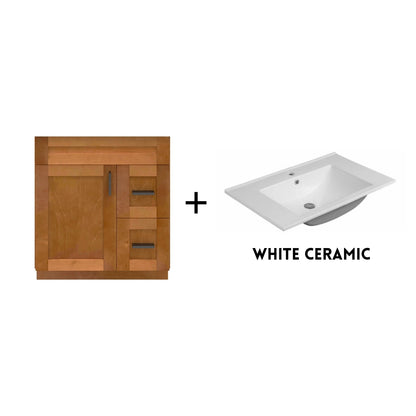 RTA Maple Shaker 30" Freestanding Bathroom Vanity Combo Base with Optional Quartz or Ceramic Countertop