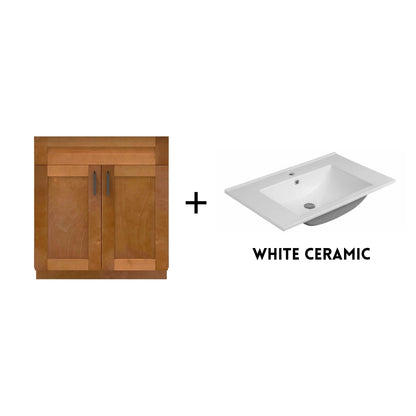 RTA Maple Shaker 30" Freestanding Bathroom Vanity Sink Base with Optional Quartz or Ceramic Countertop