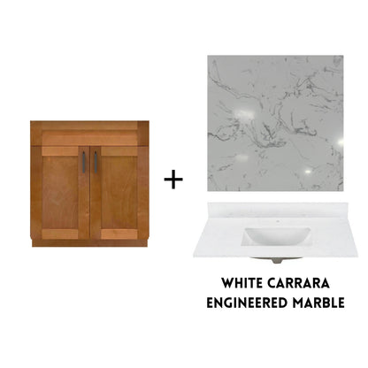 RTA Maple Shaker 30" Freestanding Bathroom Vanity Sink Base with Optional Quartz or Ceramic Countertop