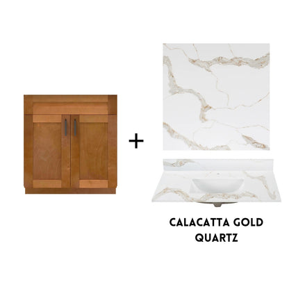 RTA Maple Shaker 30" Freestanding Bathroom Vanity Sink Base with Optional Quartz or Ceramic Countertop