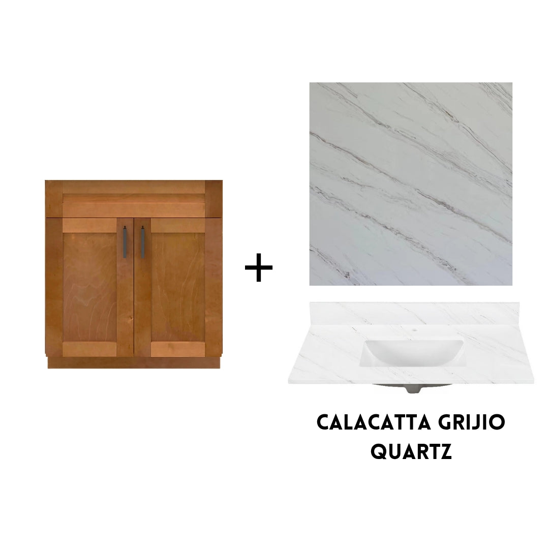 RTA Maple Shaker 30" Freestanding Bathroom Vanity Sink Base with Optional Quartz or Ceramic Countertop