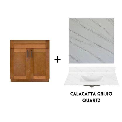 RTA Maple Shaker 30" Freestanding Bathroom Vanity Sink Base with Optional Quartz or Ceramic Countertop