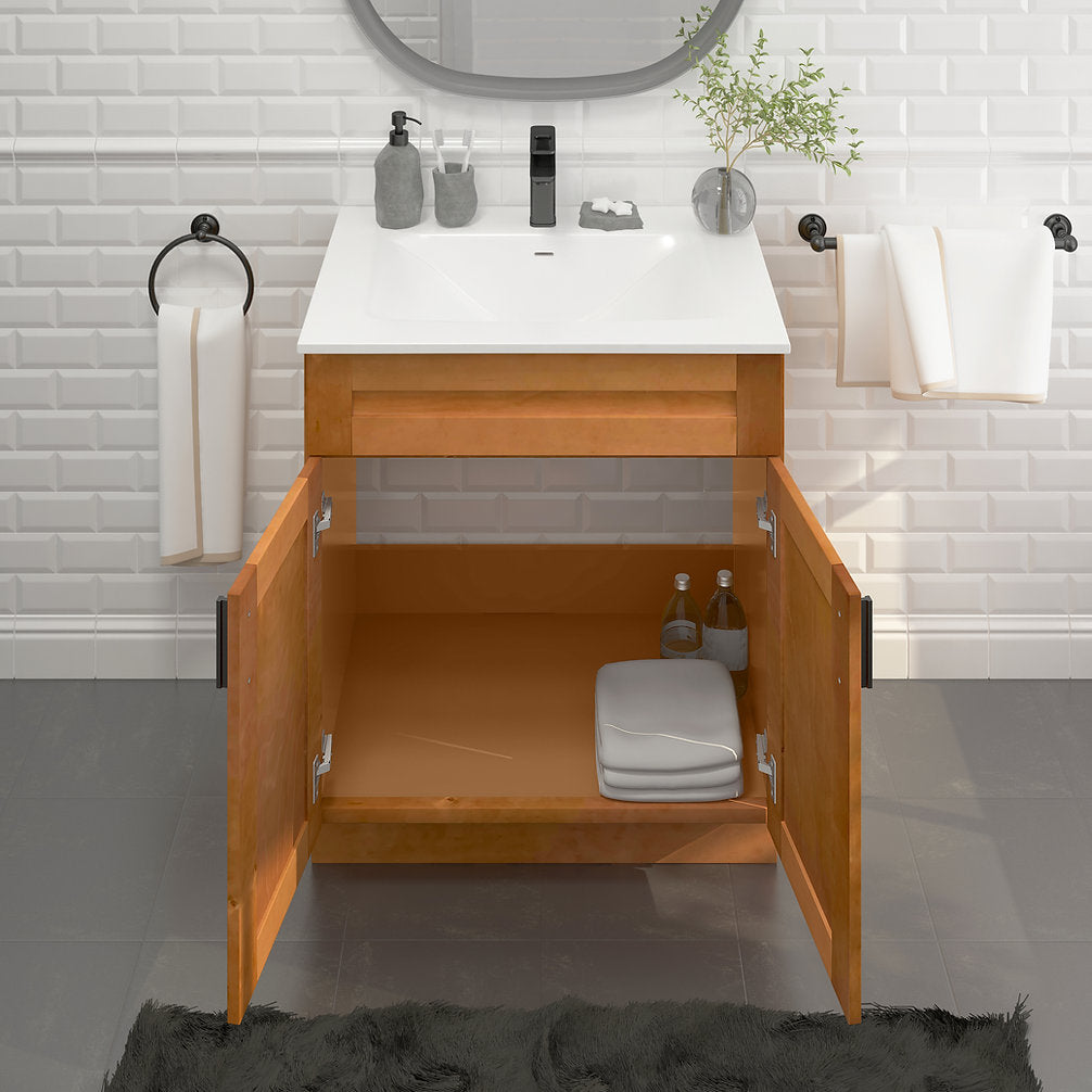 RTA Maple Shaker 30" Freestanding Bathroom Vanity Sink Base with Optional Quartz or Ceramic Countertop