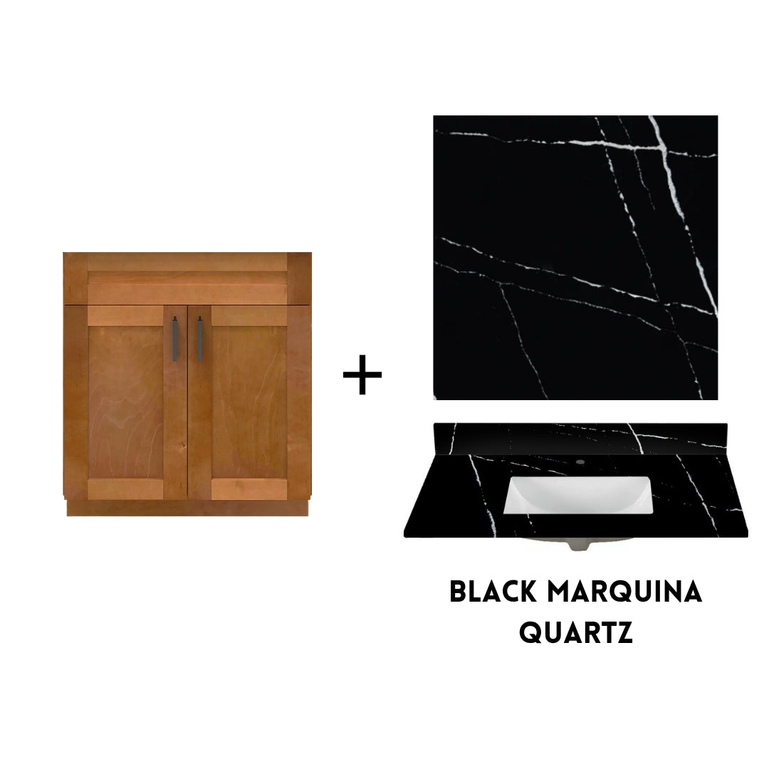 RTA Maple Shaker 30" Freestanding Bathroom Vanity Sink Base with Optional Quartz or Ceramic Countertop