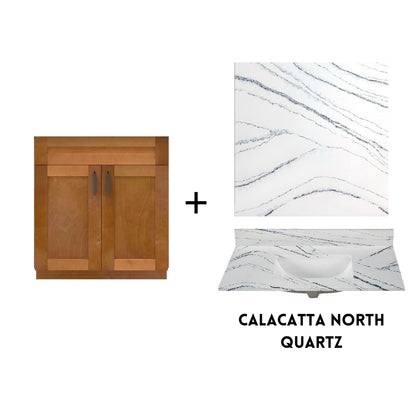 RTA Maple Shaker 30" Freestanding Bathroom Vanity Sink Base with Optional Quartz or Ceramic Countertop