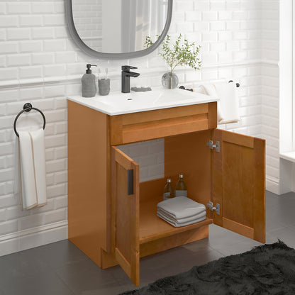 RTA Maple Shaker 30" Freestanding Bathroom Vanity Sink Base with Optional Quartz or Ceramic Countertop