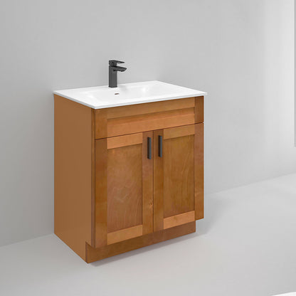 RTA Maple Shaker 30" Freestanding Bathroom Vanity Sink Base with Optional Quartz or Ceramic Countertop