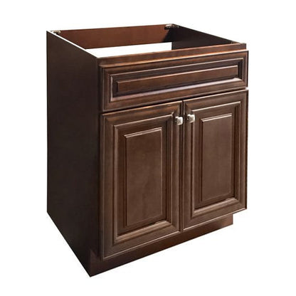 RTA Maple Walnut Raised Panel 30" Freestanding Bathroom Vanity Sink Base with Optional Quartz or Ceramic Countertop