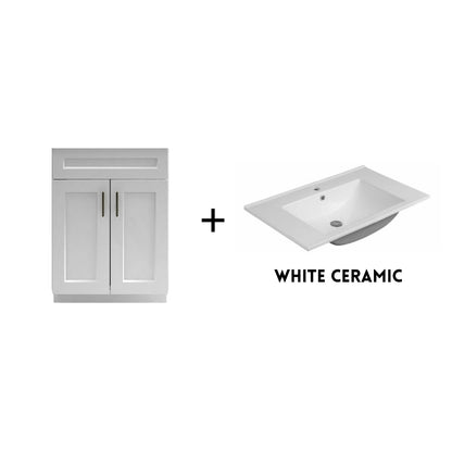 RTA White Shaker 24" Freestanding Bathroom Vanity Sink Base with Optional Quartz or Ceramic Countertop
