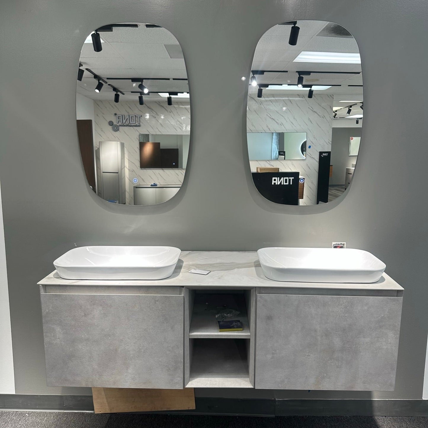 Inalco 60" Wall Mounted Bathroom Vanity with Porcelain Slab Top and Vessel Sinks