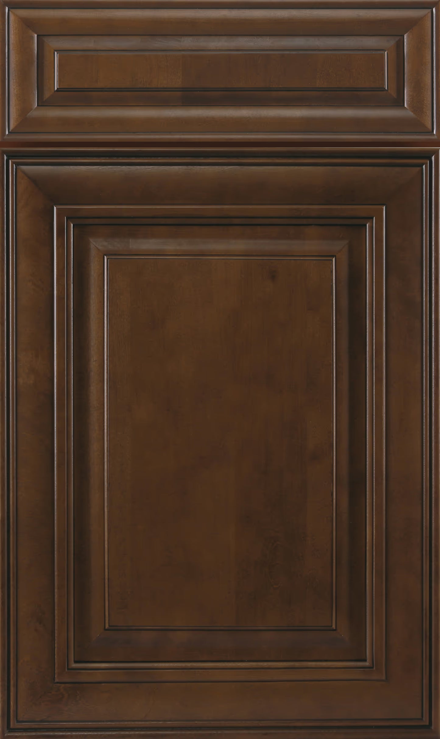 Chocolate Glazed Raised Panel kitchen cabinet door sample in solid birch, American framed full overlay, JK Collection