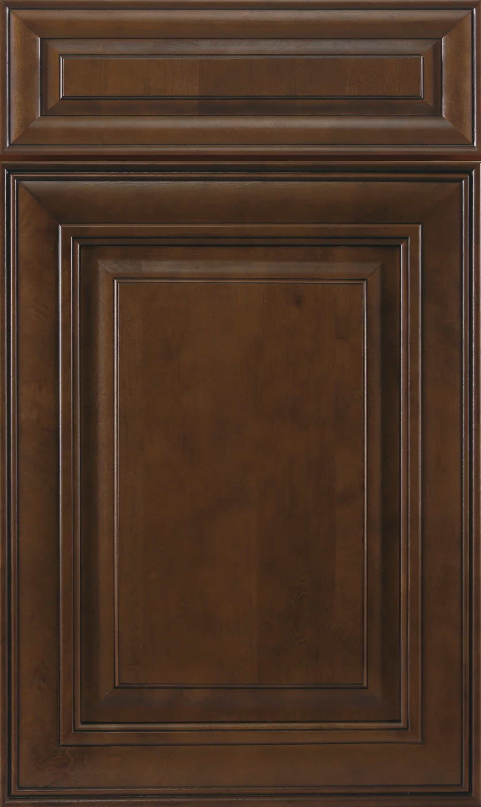 Chocolate Glazed Raised Panel kitchen cabinet door sample in solid birch, American framed full overlay, JK Collection