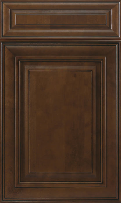 Chocolate Glazed Raised Panel kitchen cabinet door sample in solid birch, American framed full overlay, JK Collection