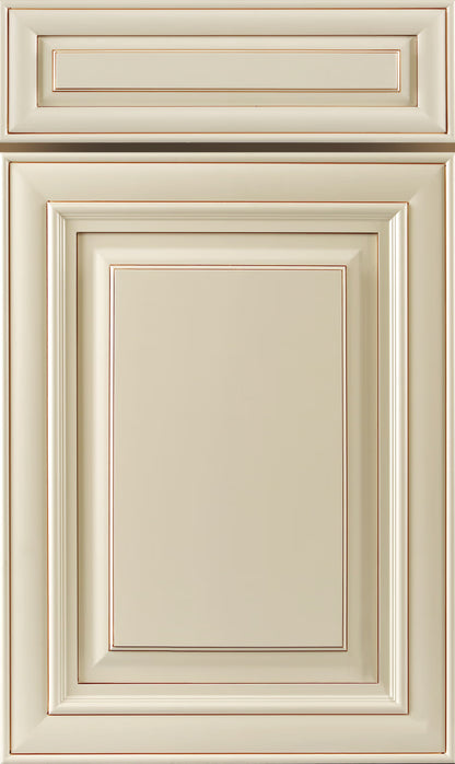 Creme Glazed Raised Panel kitchen cabinet door sample in solid birch, American framed full overlay, JK Collection