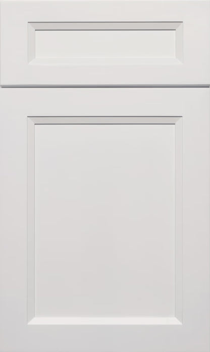Pure White Double Shaker kitchen cabinet door sample in solid birch, American framed full overlay, JK Collection