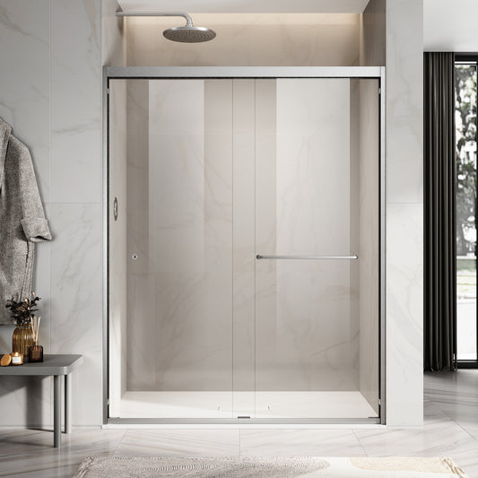 Jaden semi-frameless double sliding shower door in 5/16 inch clear tempered glass